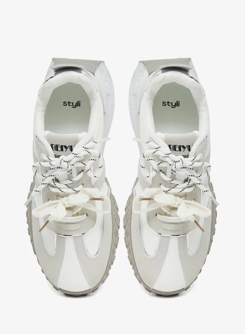 Styli  Textured Sole Lace Up Sneakers for Women | Best Price UAE