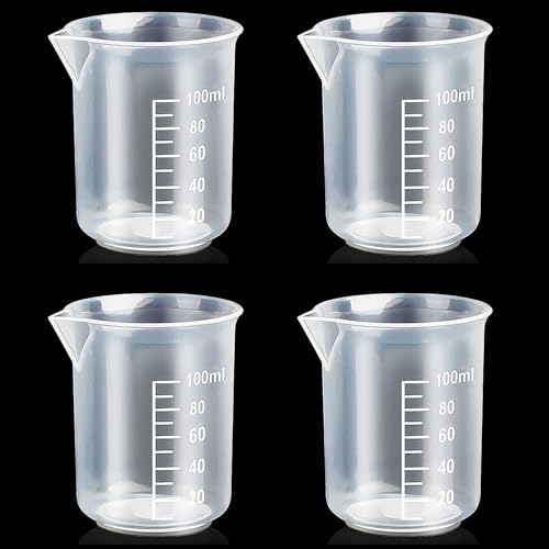 KeCool 4 Pcs 100ml34oz Plastic Measuring Cups for Liquids Clear Small Plastic Measuring Cup100ml Lab Graduated Beaker Multipurpose Reusable Mixing Cups for Kitchen Cooking Medicine Measure Tool - Image 1