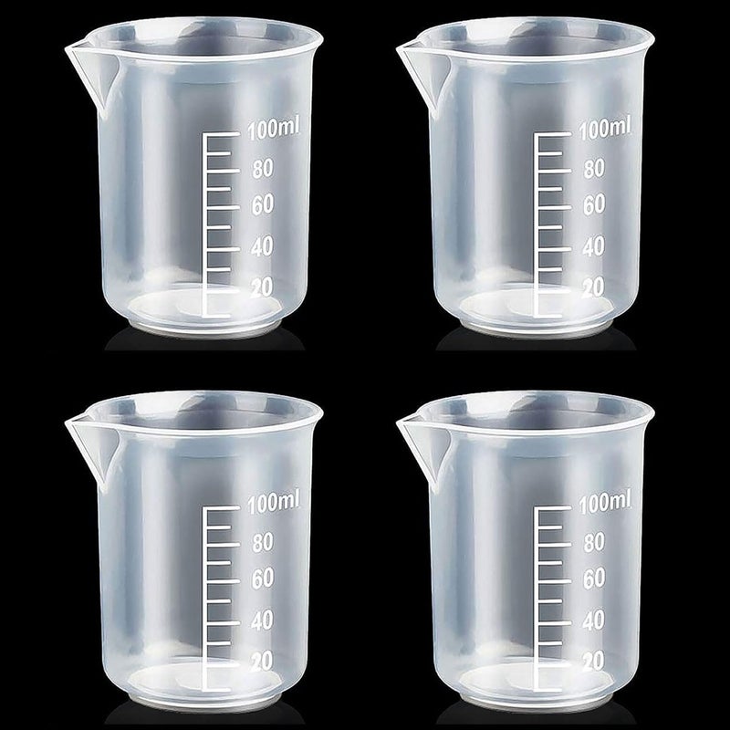KeCool 4 Pcs 100ml34oz Plastic Measuring Cups for Liquids Clear Small Plastic Measuring Cup100ml Lab Graduated Beaker Multipurpose Reusable Mixing Cups for Kitchen Cooking Medicine Measure Tool - Image 2