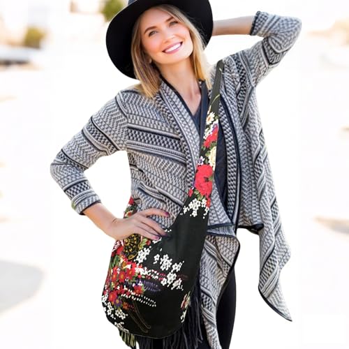 WITERY Large Hobo Sling bag For Women - Handmade Ethnic Canvas Cloth Crossbody Bags with Zip Closure, Ladies Everyday Small Hippie Purse Sling Tote Travel Purse Shoulder Bag - Image 2