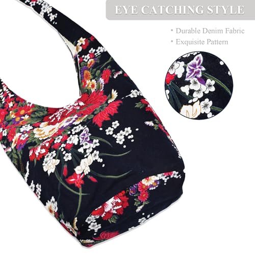WITERY Large Hobo Sling bag For Women - Handmade Ethnic Canvas Cloth Crossbody Bags with Zip Closure, Ladies Everyday Small Hippie Purse Sling Tote Travel Purse Shoulder Bag - Image 5