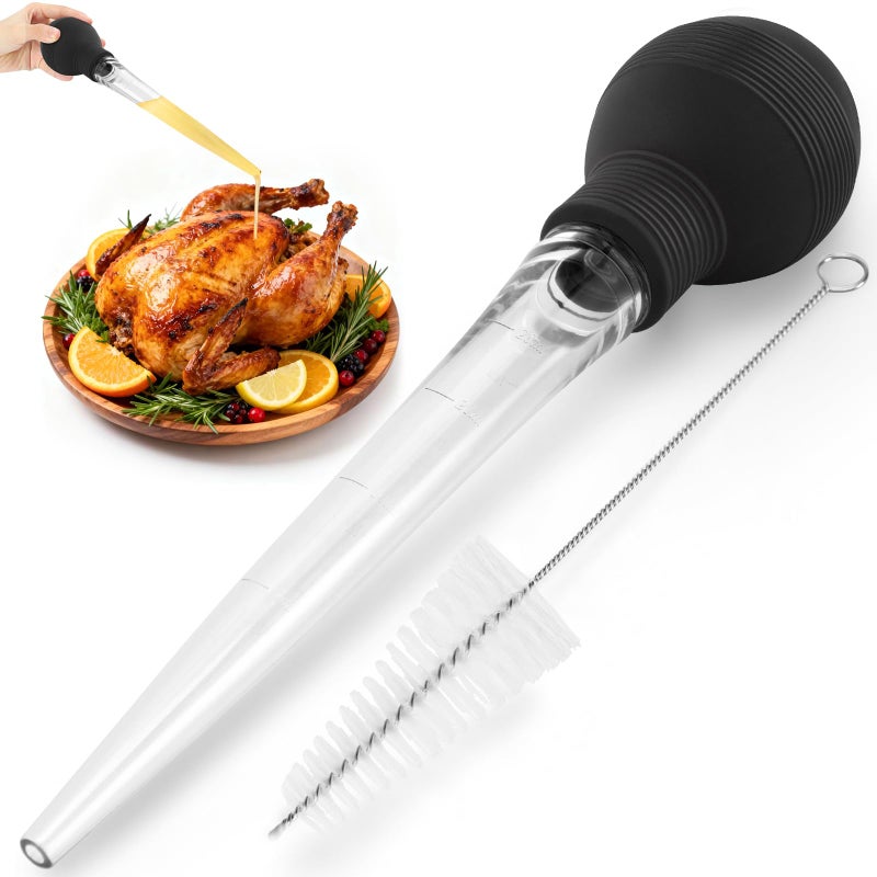 BAUSAR Large Turkey Baster for Cooking - Premium Baster Syringe for Hot Liquids - Heat-Resistant Silicone Bulb, Easy-Grip Design with Cleaning Brush - Dishwasher Safe - Baste Food with Ease - Black - Image 1
