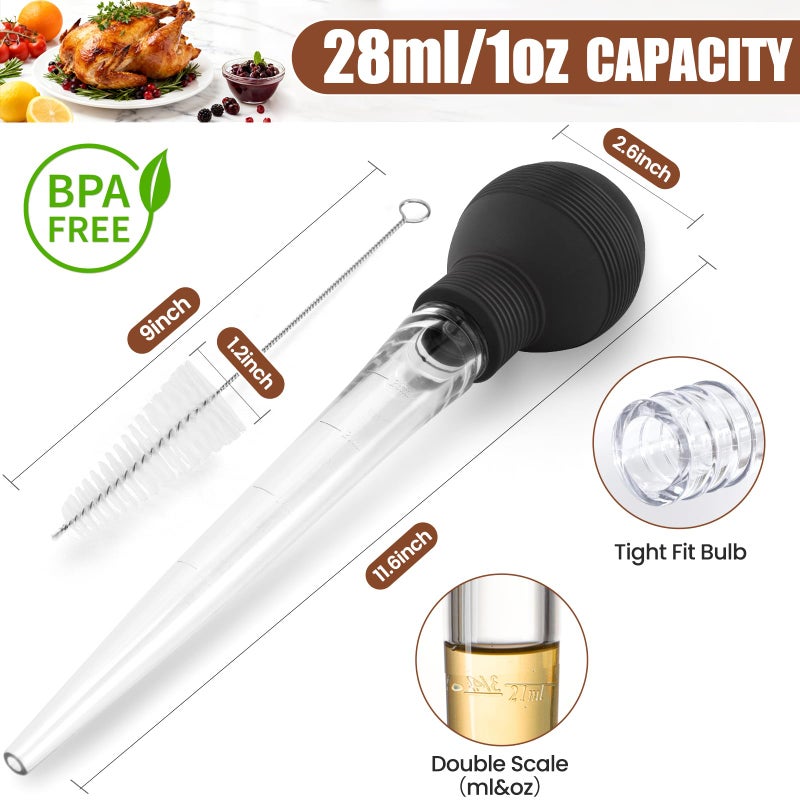 BAUSAR Large Turkey Baster for Cooking - Premium Baster Syringe for Hot Liquids - Heat-Resistant Silicone Bulb, Easy-Grip Design with Cleaning Brush - Dishwasher Safe - Baste Food with Ease - Black - Image 4