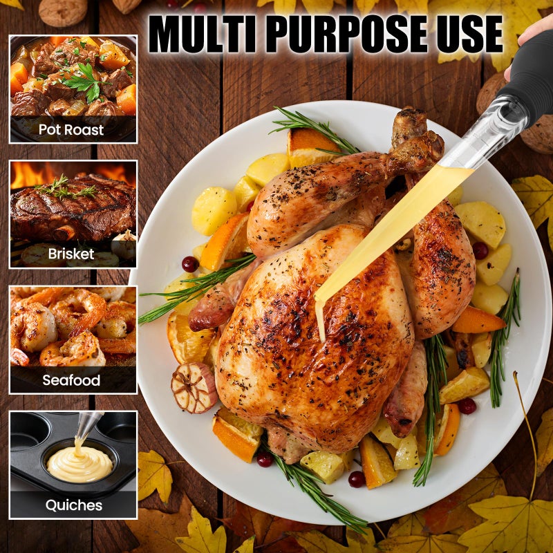 BAUSAR Large Turkey Baster for Cooking - Premium Baster Syringe for Hot Liquids - Heat-Resistant Silicone Bulb, Easy-Grip Design with Cleaning Brush - Dishwasher Safe - Baste Food with Ease - Black - Image 3