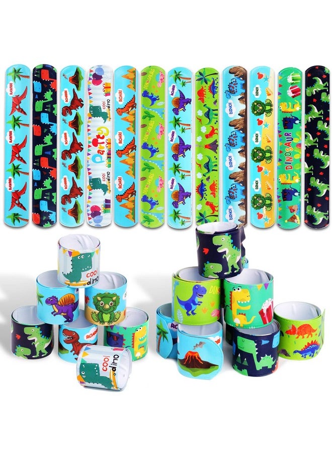 DERAYEE DERAYEE 24 Pcs Dinosaur Slap Bracelets for Kids, Jurassic Forest World theme Snap Bands Toy Gift Party Favor Supplies for Dino Party Bag  - Image 1