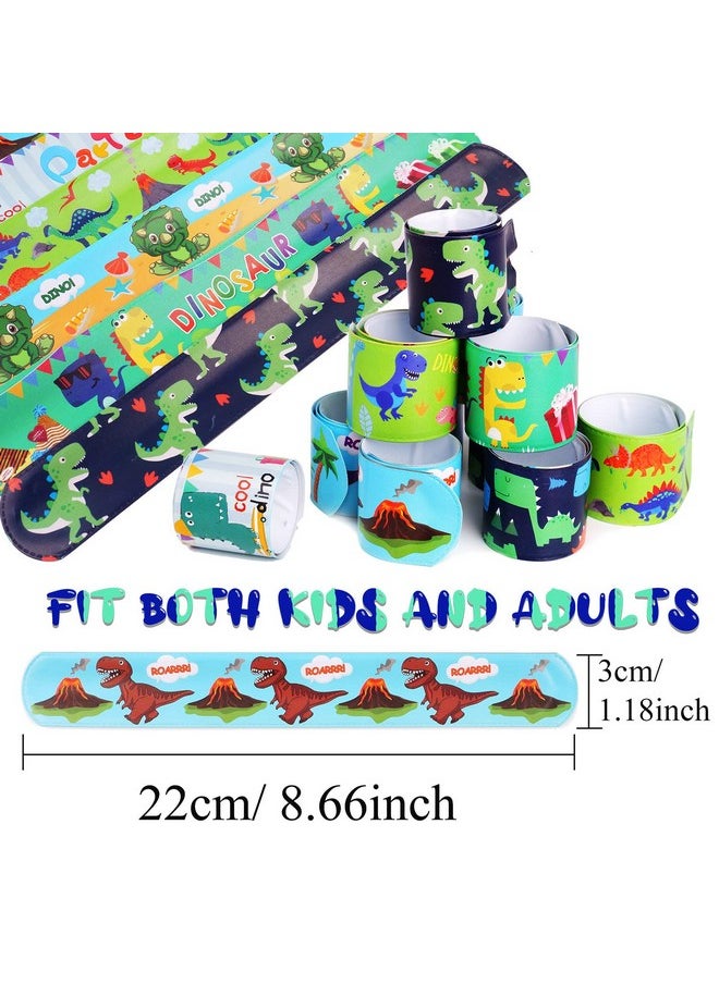 DERAYEE DERAYEE 24 Pcs Dinosaur Slap Bracelets for Kids, Jurassic Forest World theme Snap Bands Toy Gift Party Favor Supplies for Dino Party Bag  - Image 2