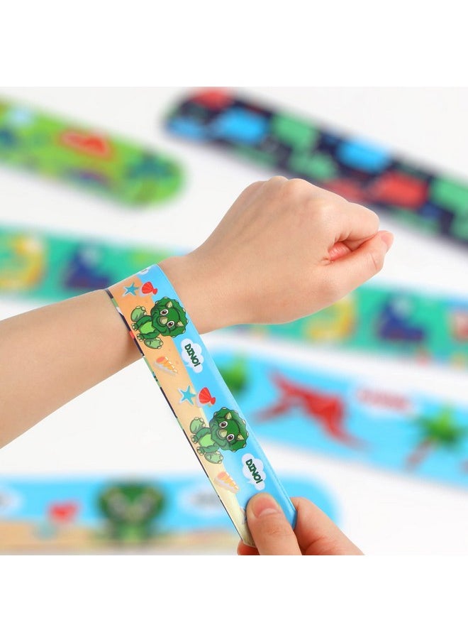 DERAYEE DERAYEE 24 Pcs Dinosaur Slap Bracelets for Kids, Jurassic Forest World theme Snap Bands Toy Gift Party Favor Supplies for Dino Party Bag  - Image 5