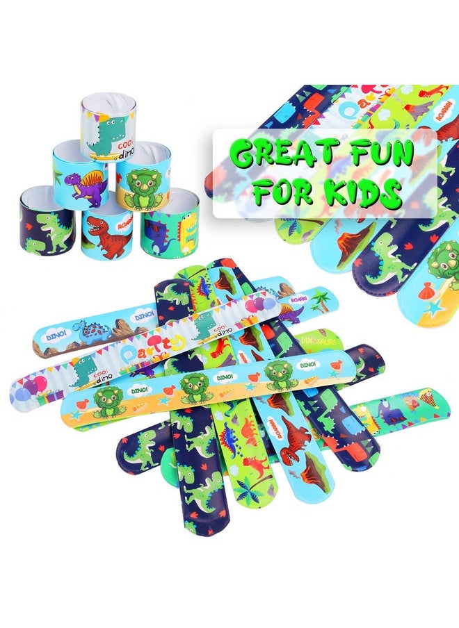 DERAYEE DERAYEE 24 Pcs Dinosaur Slap Bracelets for Kids, Jurassic Forest World theme Snap Bands Toy Gift Party Favor Supplies for Dino Party Bag  - Image 3
