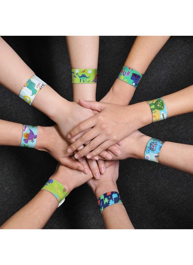 DERAYEE DERAYEE 24 Pcs Dinosaur Slap Bracelets for Kids, Jurassic Forest World theme Snap Bands Toy Gift Party Favor Supplies for Dino Party Bag  - Image 4
