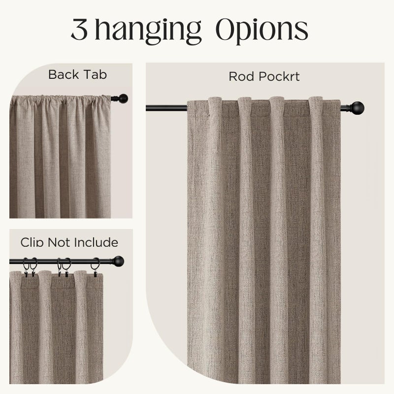 CUCRAF Natural Linen 100% Blackout Curtains 96 Inch Length 2 Panels Set, Back Tab and Rod Pocket Curtain for Living Room Bedroom, Room Darkening Window Drapes Thermal Insulated, (52x96 inch, Linen) - Image 2