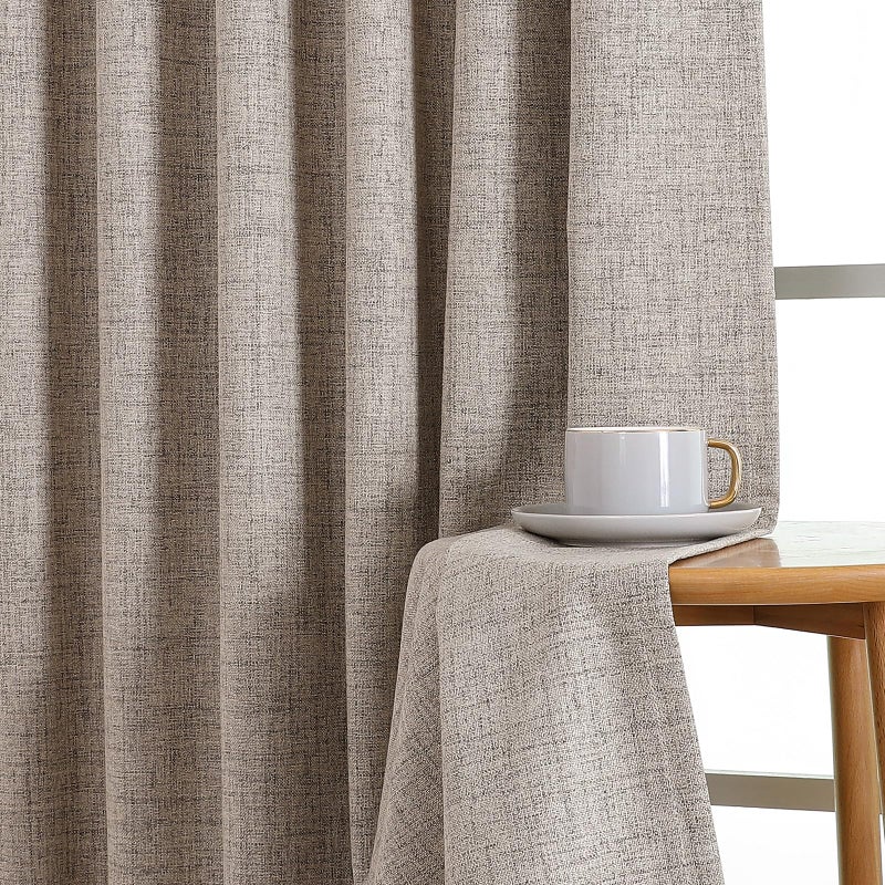 CUCRAF Natural Linen 100% Blackout Curtains 96 Inch Length 2 Panels Set, Back Tab and Rod Pocket Curtain for Living Room Bedroom, Room Darkening Window Drapes Thermal Insulated, (52x96 inch, Linen) - Image 5