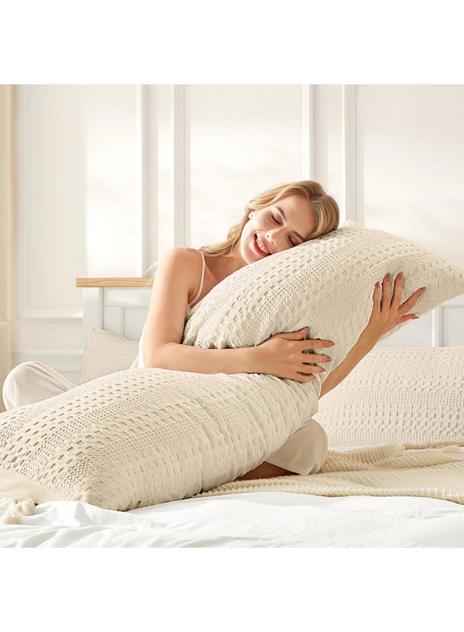 MOSLUNA Waffle Weave Body Pillowcases 20" x 54" 1 Pack,Beige - Image 1
