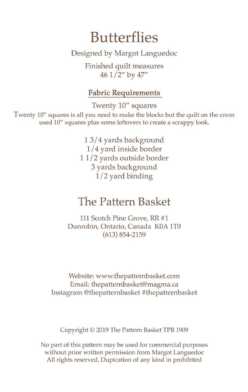 The Pattern Basket Butterflies Quilt Pattern by Margot Languedoc Designs - Image 2