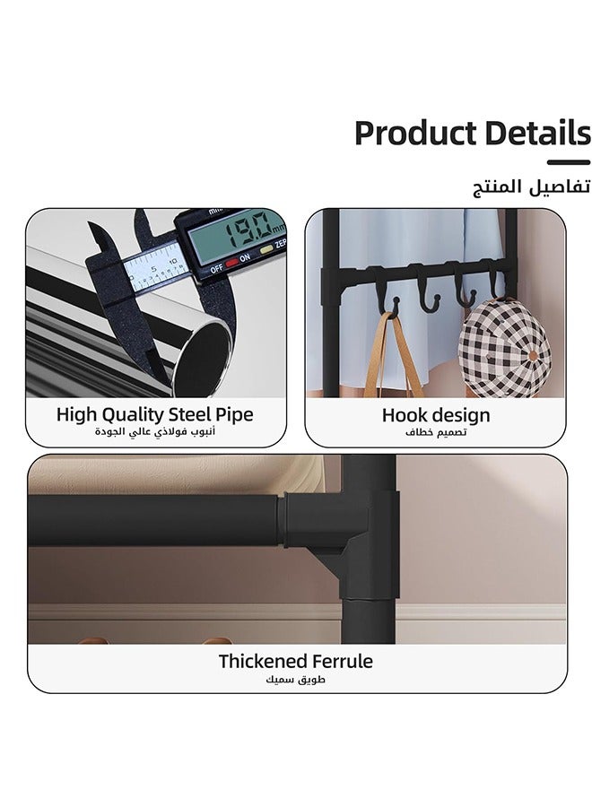 Simple Coat Rack, Home Bedroom Floor Standing Coat Rack, Dormitory Storage Wardrobe, Simple Modern Assembled Wardrobe, Multifunctional Coat Rack, Black - Image 3