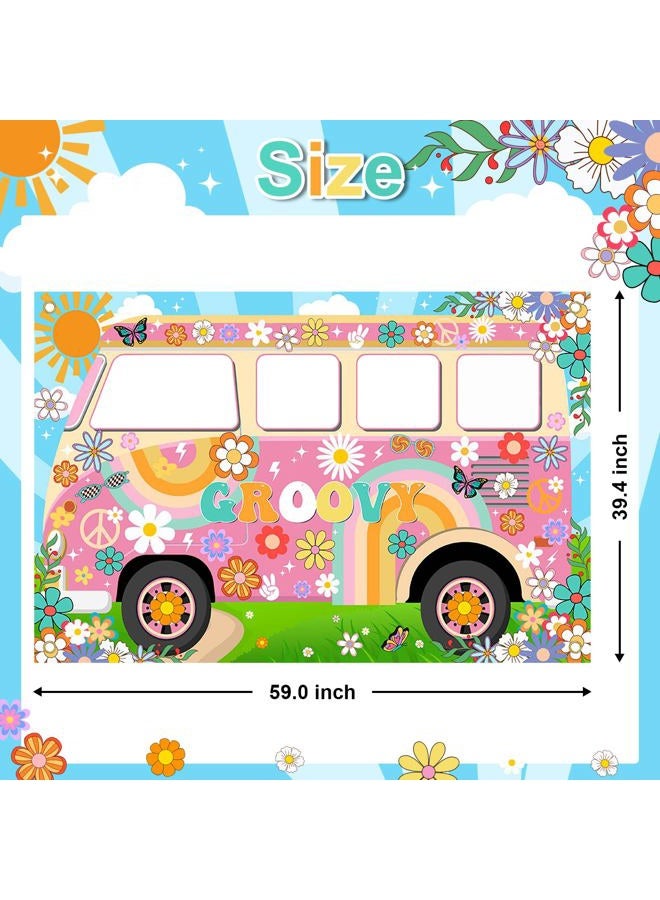 Lecheme Hippie Party Decorations Groovy Bus Backdrop Face Cutout 60s Photo Props Daisy Photo Background Party Supplies - Image 2