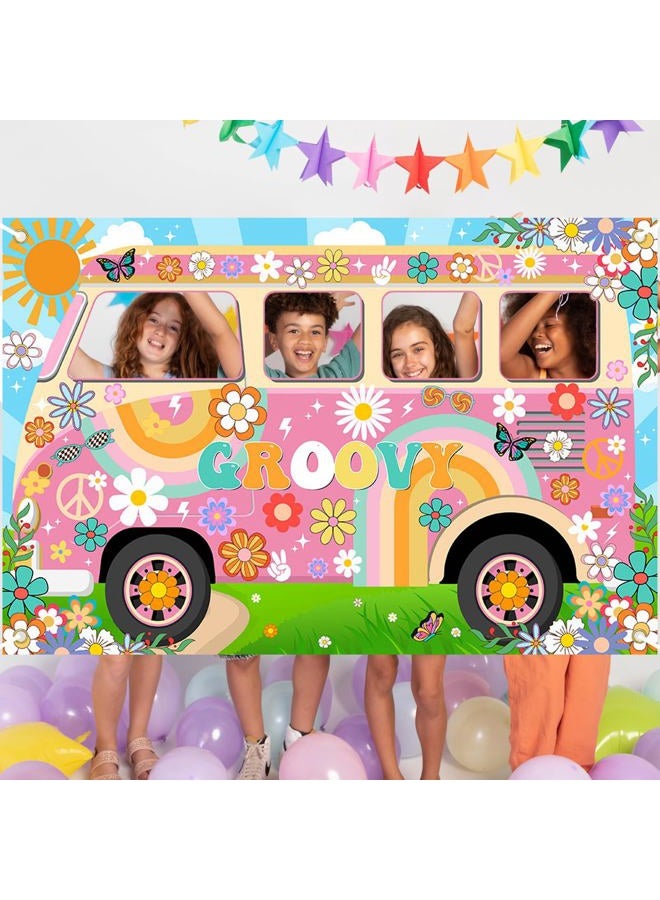 Lecheme Hippie Party Decorations Groovy Bus Backdrop Face Cutout 60s Photo Props Daisy Photo Background Party Supplies - Image 4