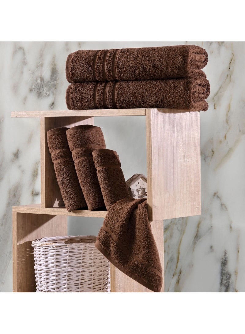 Huitich 6-Piece Pure Cotton Bath Towel Set Brown  - Image 4