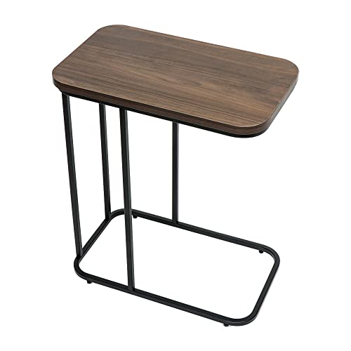 DECOWORLD|| Premium Side Table || Metal Side Table with Wooden Top || End Table for Living Room, Sofa C Type Table or Bed Side Stand (Black) - Image 2