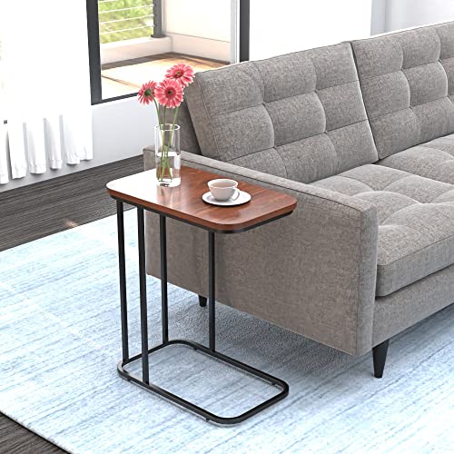 DECOWORLD|| Premium Side Table || Metal Side Table with Wooden Top || End Table for Living Room, Sofa C Type Table or Bed Side Stand (Black) - Image 1