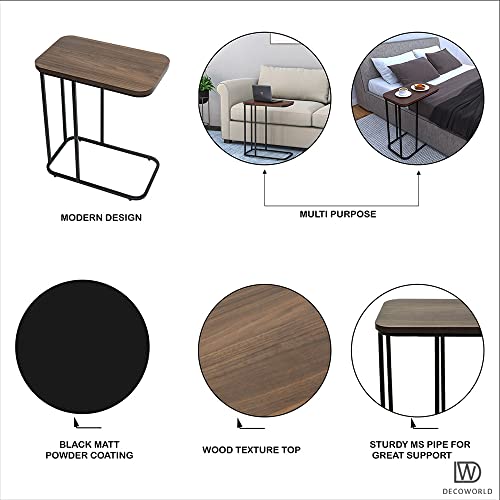 DECOWORLD|| Premium Side Table || Metal Side Table with Wooden Top || End Table for Living Room, Sofa C Type Table or Bed Side Stand (Black) - Image 3