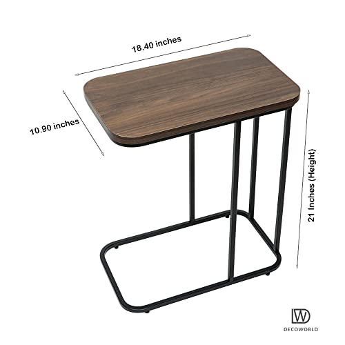 DECOWORLD|| Premium Side Table || Metal Side Table with Wooden Top || End Table for Living Room, Sofa C Type Table or Bed Side Stand (Black) - Image 4