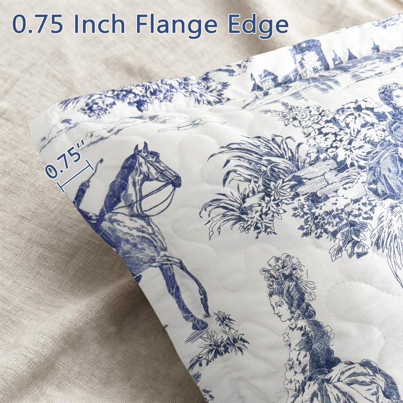 DriftAway Toile Quilted Pillow Covers Farmhouse French Country Vintage Printed Pattern Decorative Square for Home Sofa Bedroom Bed Decor 18 x 18 Inches 1PC Navy - Image 3