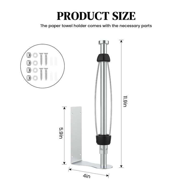 HASTHIP® 11.8-Inch Self-Adhesive Stainless Steel Paper Roll Holder, Tissue Paper Stand, Drill Free Wall Mount, Towel Holder for Kitchen Bathroom, Durable & Space-Saving, Horizontal/Vertical Placement - Image 2