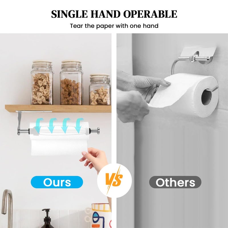 HASTHIP® 11.8-Inch Self-Adhesive Stainless Steel Paper Roll Holder, Tissue Paper Stand, Drill Free Wall Mount, Towel Holder for Kitchen Bathroom, Durable & Space-Saving, Horizontal/Vertical Placement - Image 4