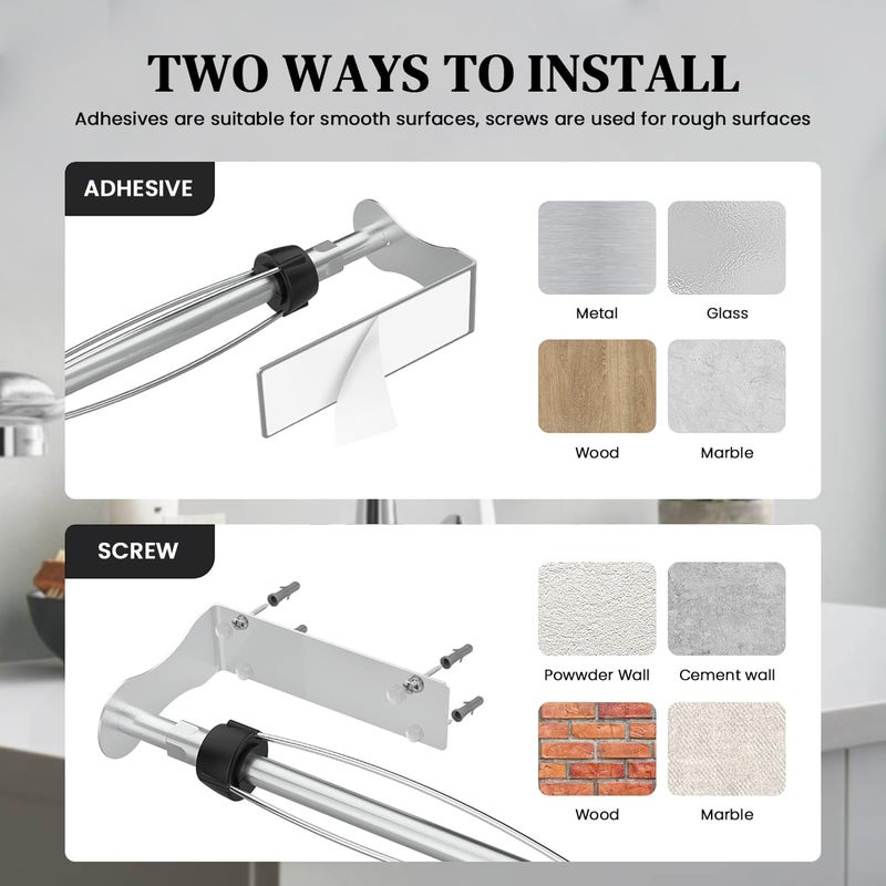 HASTHIP® 11.8-Inch Self-Adhesive Stainless Steel Paper Roll Holder, Tissue Paper Stand, Drill Free Wall Mount, Towel Holder for Kitchen Bathroom, Durable & Space-Saving, Horizontal/Vertical Placement - Image 5