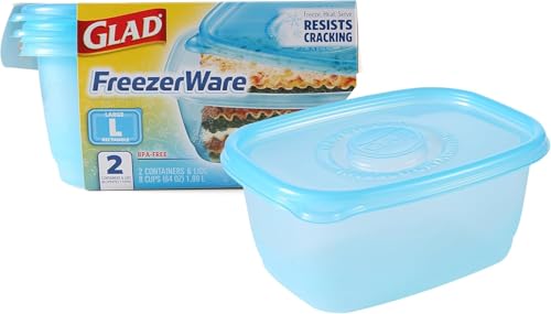 Glad GladWare FreezerWare Food Storage Containers with Lids Large Rectangle BPA Free Plastic for Freezing Soups Meals and Batch Cooking Crack Resistant Microwave Dishwasher Safe 64 Oz 2 Count - Image 1