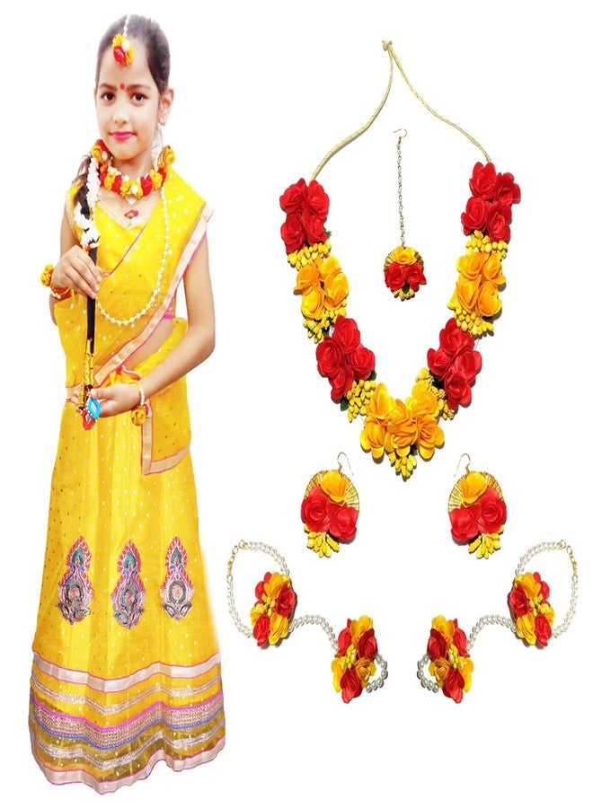 Sarvda Brocade Shree Krishna Dress For Kids For Baby Boy Radha Dress For Girls With Accessories Dhoti, Dupatta, Mukut Flute Complete Set, Multicolor - Image 1