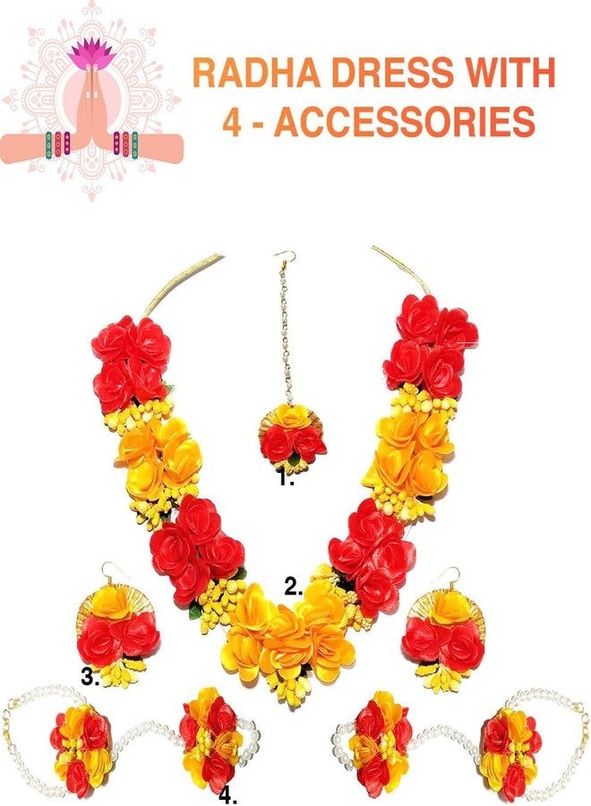 Sarvda Brocade Shree Krishna Dress For Kids For Baby Boy Radha Dress For Girls With Accessories Dhoti, Dupatta, Mukut Flute Complete Set, Multicolor - Image 3