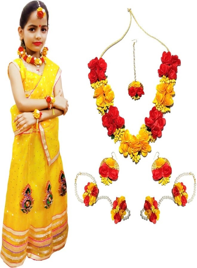 Sarvda Brocade Shree Krishna Dress For Kids For Baby Boy Radha Dress For Girls With Accessories Dhoti, Dupatta, Mukut Flute Complete Set, Multicolor - Image 4