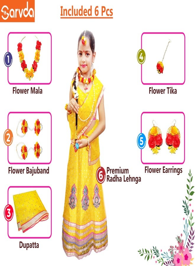 Sarvda Brocade Shree Krishna Dress For Kids For Baby Boy Radha Dress For Girls With Accessories Dhoti, Dupatta, Mukut Flute Complete Set, Multicolor - Image 2