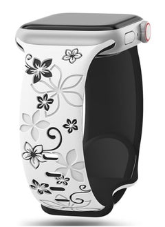 Floral Engraved Bands Compatible with Apple Watch Band 41mm 40mm 44mm 45mm 42mm 38mm 49mm for Women,Cute Flower iWatch Bands Soft Silicone Sport Strap for iWatch Series SE 9 8 7 6 5 4 3 2 1 Ultra