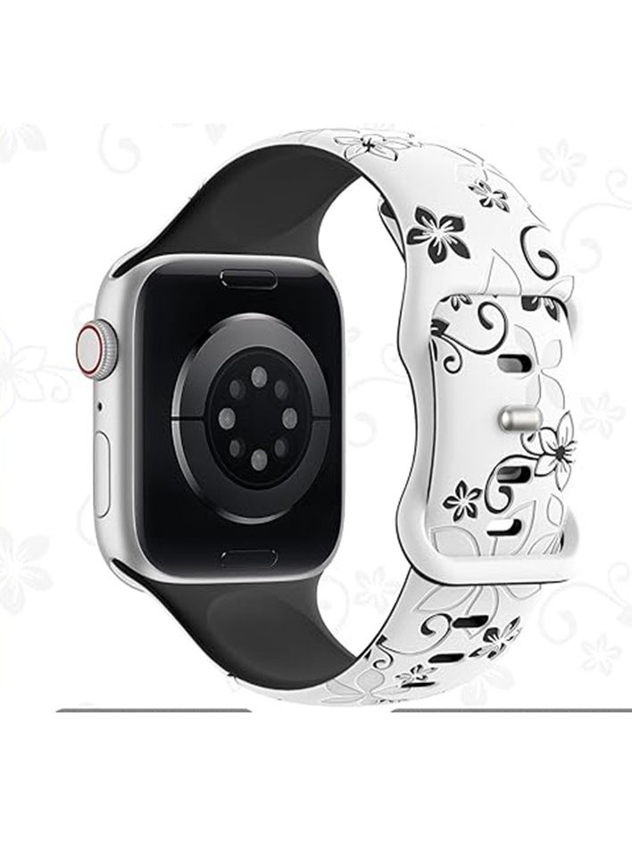 Bukela - Floral Engraved Bands Compatible with Apple Watch Band 41mm 40mm 44mm 45mm 42mm 38mm 49mm for Women,Cute Flower iWatch Bands Soft Silicone Sport Strap for iWatch Series SE 9 8 7 6 5 4 3 2 1 Ultra - Image 1