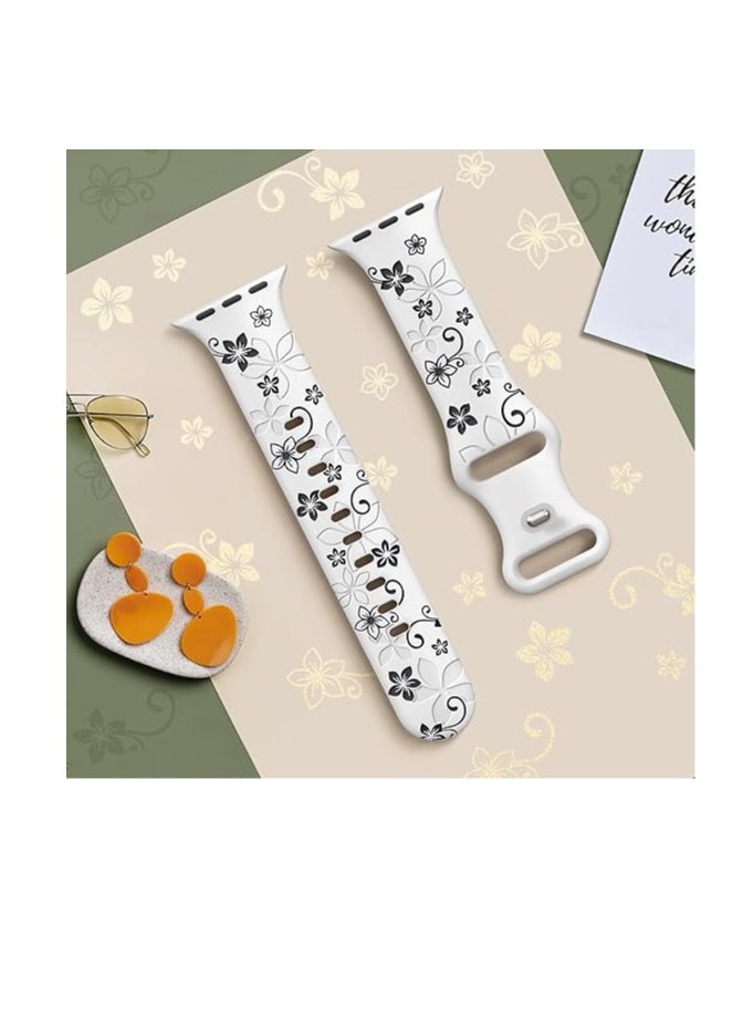 Bukela - Floral Engraved Bands Compatible with Apple Watch Band 41mm 40mm 44mm 45mm 42mm 38mm 49mm for Women,Cute Flower iWatch Bands Soft Silicone Sport Strap for iWatch Series SE 9 8 7 6 5 4 3 2 1 Ultra - Image 1