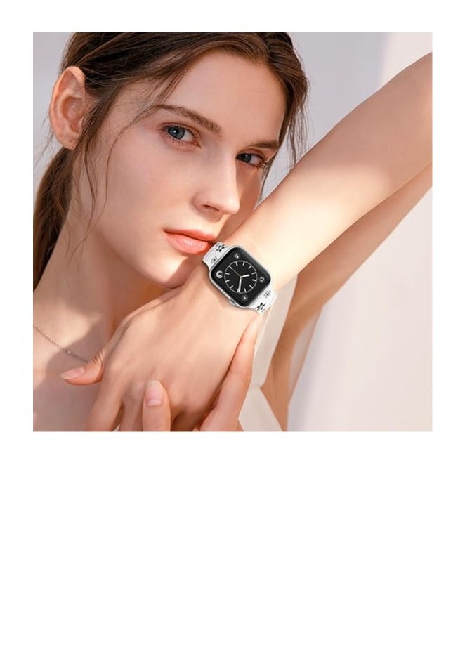 Bukela - Floral Engraved Bands Compatible with Apple Watch Band 41mm 40mm 44mm 45mm 42mm 38mm 49mm for Women,Cute Flower iWatch Bands Soft Silicone Sport Strap for iWatch Series SE 9 8 7 6 5 4 3 2 1 Ultra - Image 1