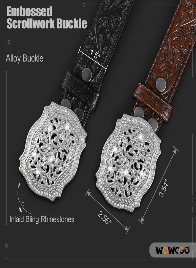 WOWOGO Women Men Western Genuine Leather Belt Cowgirl Cowboy Floral Engraved Tooled Belt Strap Embossed Scrollwork Buckle - Image 4