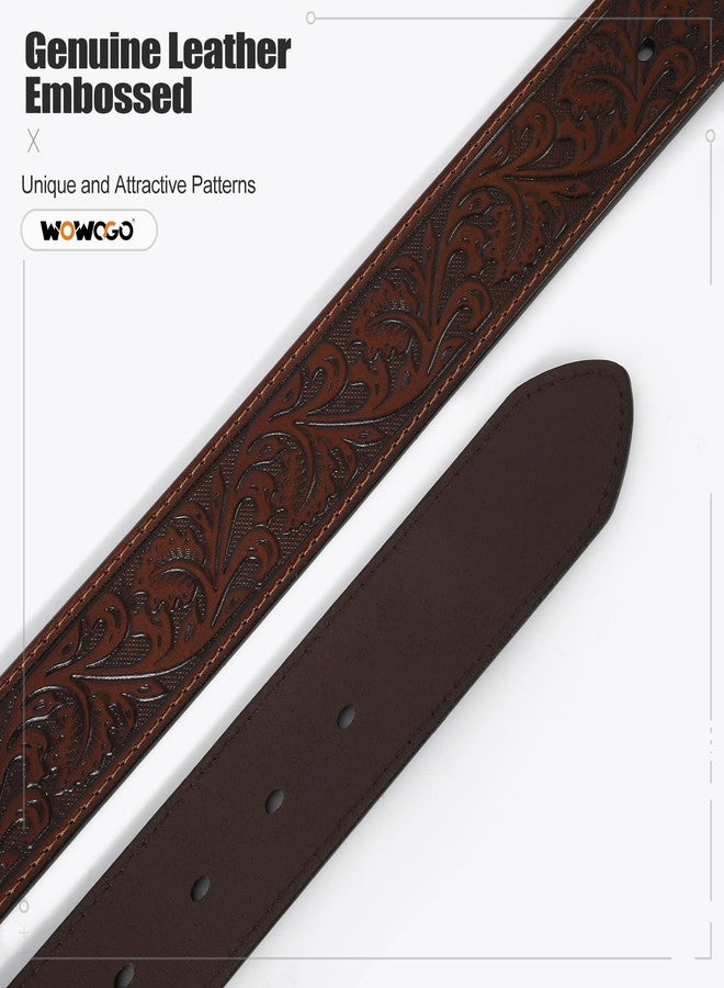 WOWOGO Women Men Western Genuine Leather Belt Cowgirl Cowboy Floral Engraved Tooled Belt Strap Embossed Scrollwork Buckle - Image 5