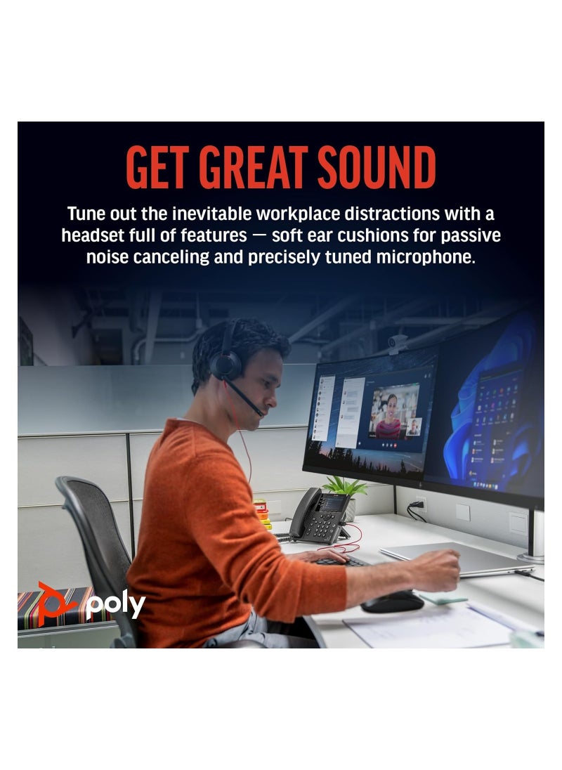 Plantronics Poly Blackwire 5220 Stereo USB C Headset & 3.5mm Plug + USB-C/A Adapter