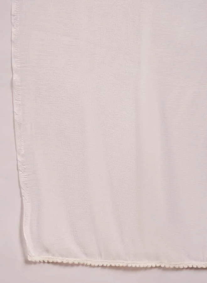 SASSAFRAS SASSAFRAS White Rayon Embroidered Kurta with Pencil Pants and Dupatta Set