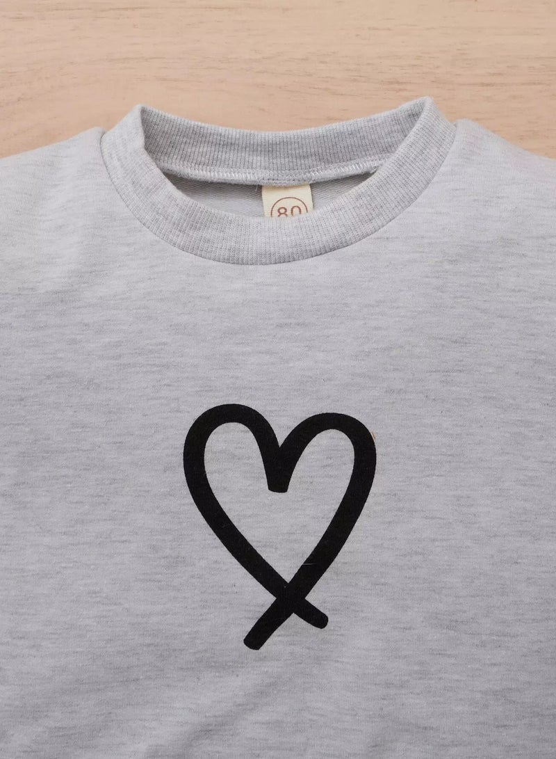Baby Girl Heart Print Sweatshirt With Joggers - Image 4