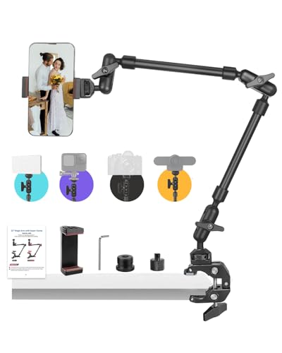 JEBUTU 22" Magic Arm w Clamp, Overhead Phone Mount, Desk Camera Mount w Articulating Friction Boom Arm Thread Adapter, for Phone Video Light Webcam Microphone Action Camera Content Creators - Image 1