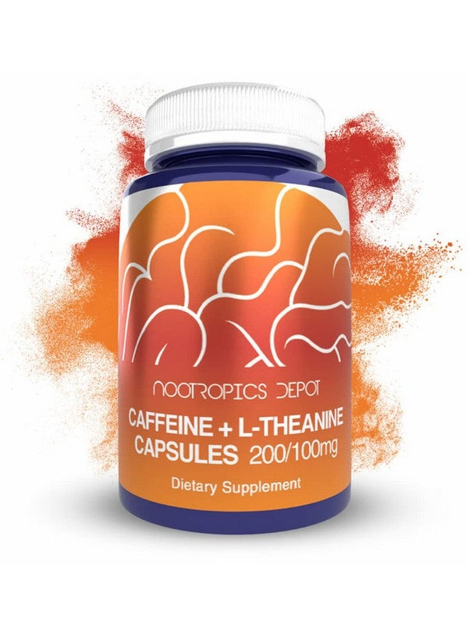 Nootropics Depot Caffeine and L-Theanine Capsules | 60 Count | Contains 200mg of Caffeine and 100mg of L-Theanine | Natural Supplement | Energy Booster | Mental Focus + Alertness | Coffee Alternative