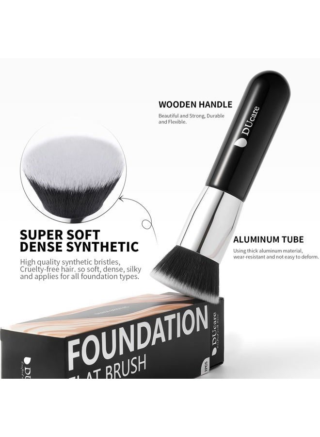 DUcare Foundation Kabuki Brush- Flat Top Big Makeup Brushes Perfect For Liquid Blending Tanning Cream or Flawless Powder Cosmetics - Buffing, Stippling, Concealer, Fake Tan Body Lotion(Black) - Image 5