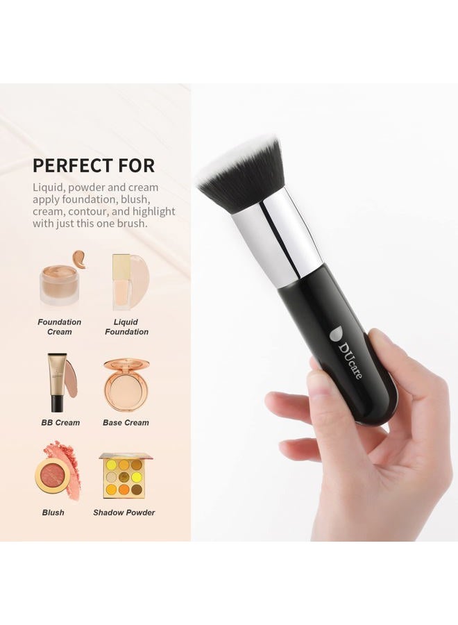 DUcare Foundation Kabuki Brush- Flat Top Big Makeup Brushes Perfect For Liquid Blending Tanning Cream or Flawless Powder Cosmetics - Buffing, Stippling, Concealer, Fake Tan Body Lotion(Black) - Image 3