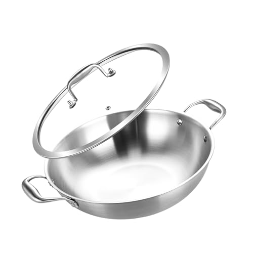 Inqibee 10Inch TriPly Stainless Steel Wok Pan with LidSmall Stir Frying PanJumbo CookerInduction Cooking PanDishwasher and Oven Safe