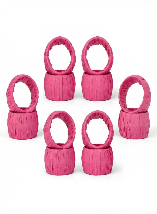 GURU JEE™ Handmade Raffia Rattan Napkin Rings Pink Set of 12 Everyday Use Dining Party Tabletop Décor Gifts Napkin Holder 1.5 Inch in Size Artisan Crafted in India - Image 1