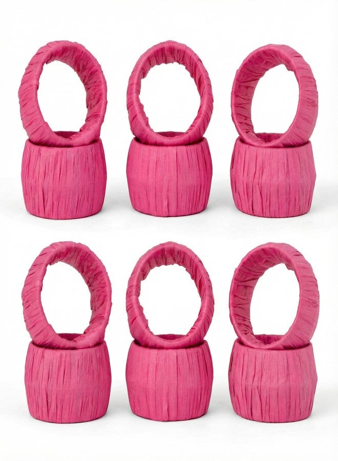 GURU JEE™ Handmade Raffia Rattan Napkin Rings Pink Set of 12 Everyday Use Dining Party Tabletop Décor Gifts Napkin Holder 1.5 Inch in Size Artisan Crafted in India - Image 2